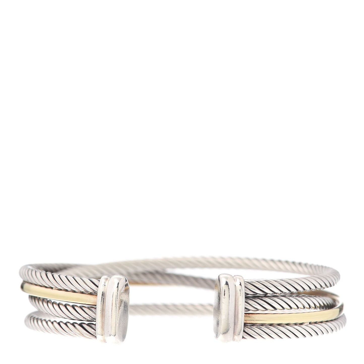 Sterling Silver 18K Yellow Gold Crossover Three Row Cuff Bracelet