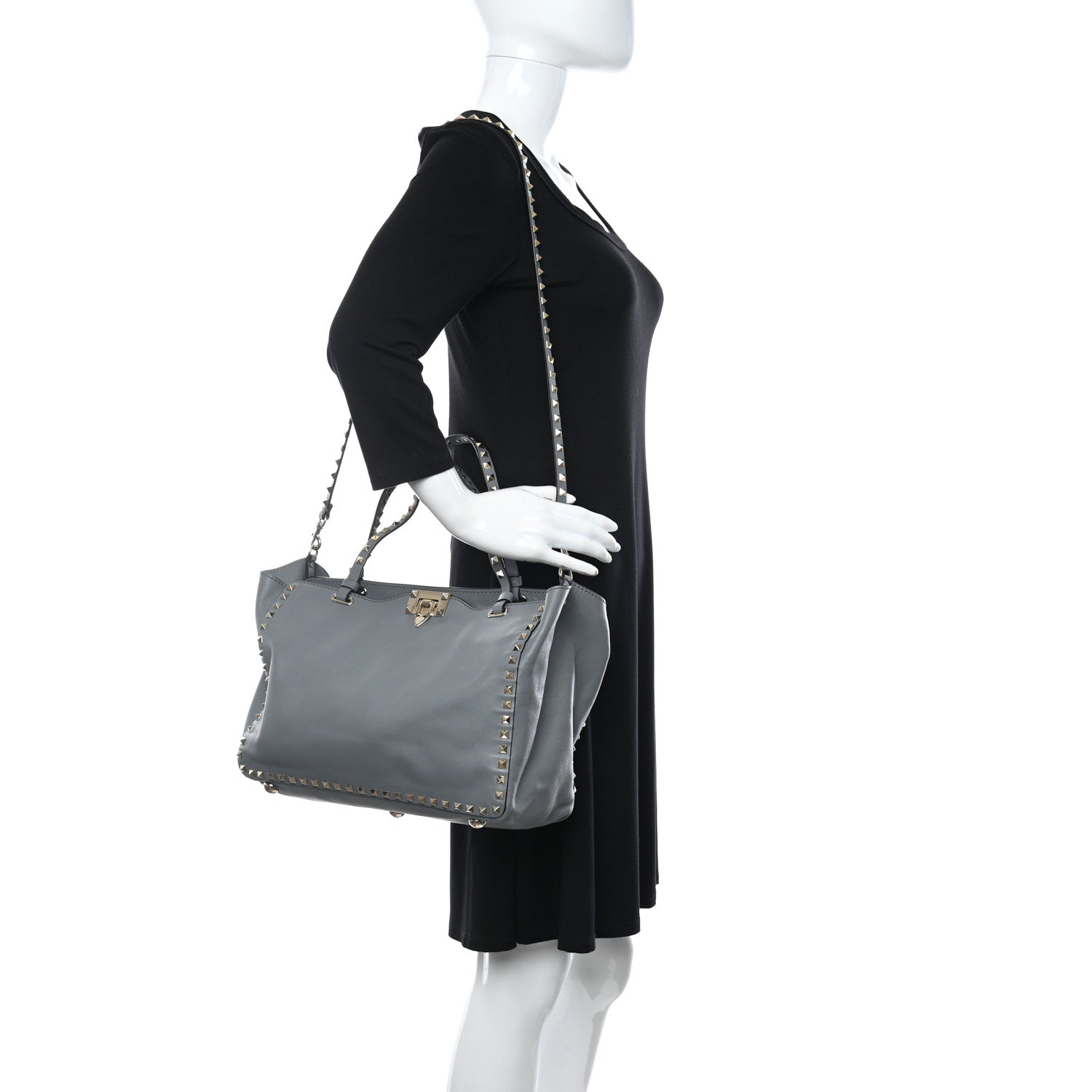 Valentino Garavani Vitello Medium Rockstud Tote Grey 2 of 16