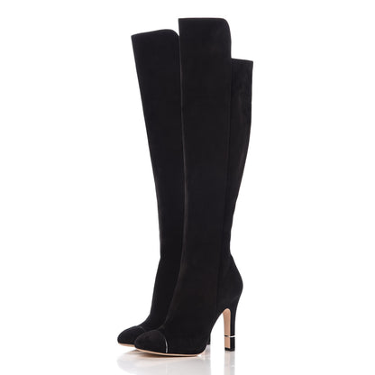 Chanel Suede Calfskin CC Cap Toe Knee High Boots 40 Black 3 of 9