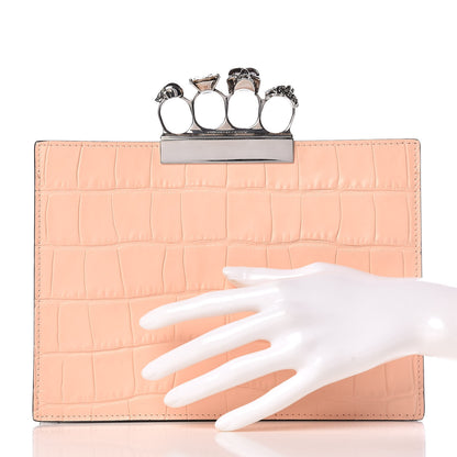 Alexander McQueen Calfskin Crocodile Embossed Knuckle Clutch Colurie Ivory 2 of 9