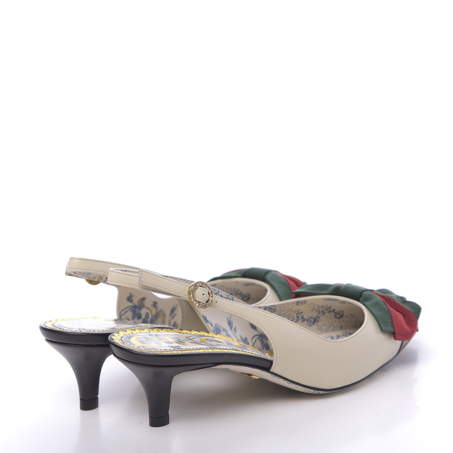 Gucci Malaga Kid Web Bow Jane Low Heel Slingback Pumps 35.5 Off White 4 of 9