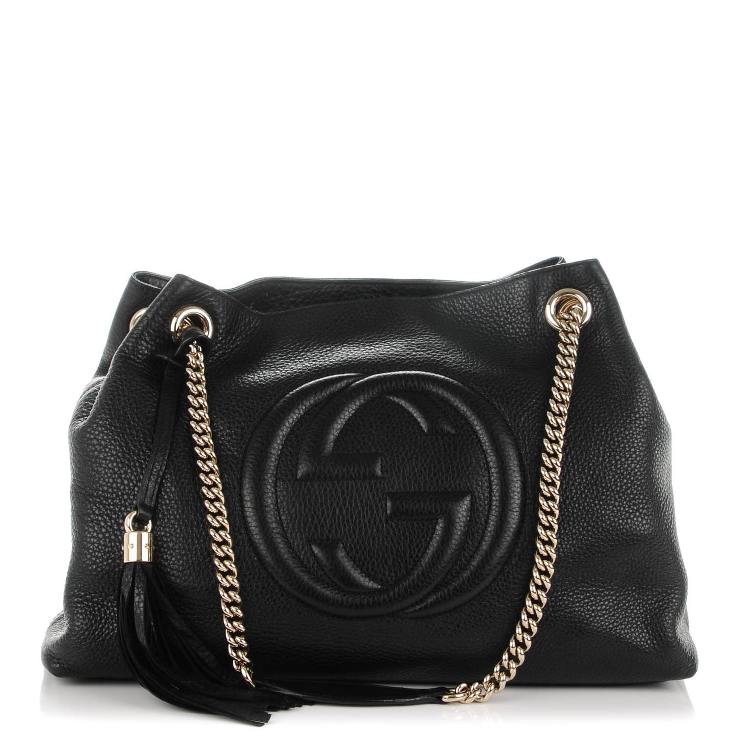 Pebbled Calfskin Medium Soho Chain Shoulder Bag Black