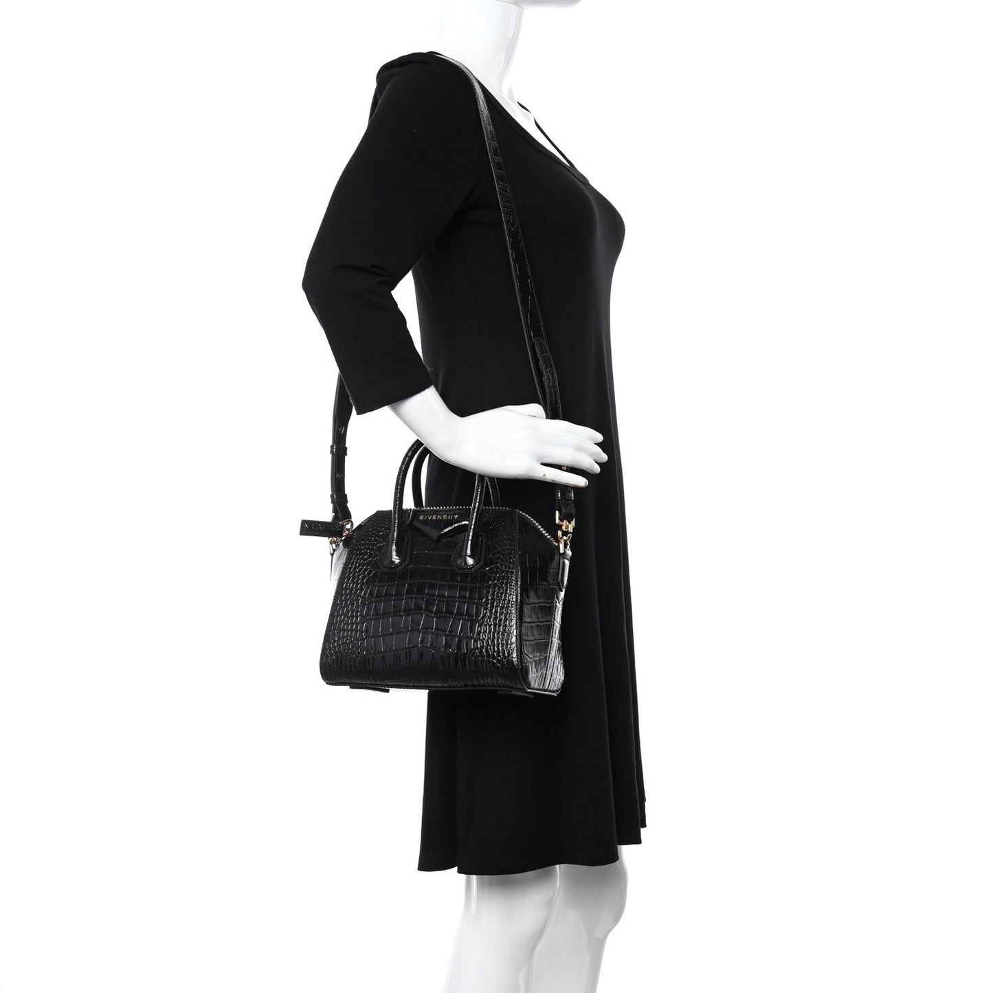 Calfskin Crocodile Embossed Mini Antigona Black