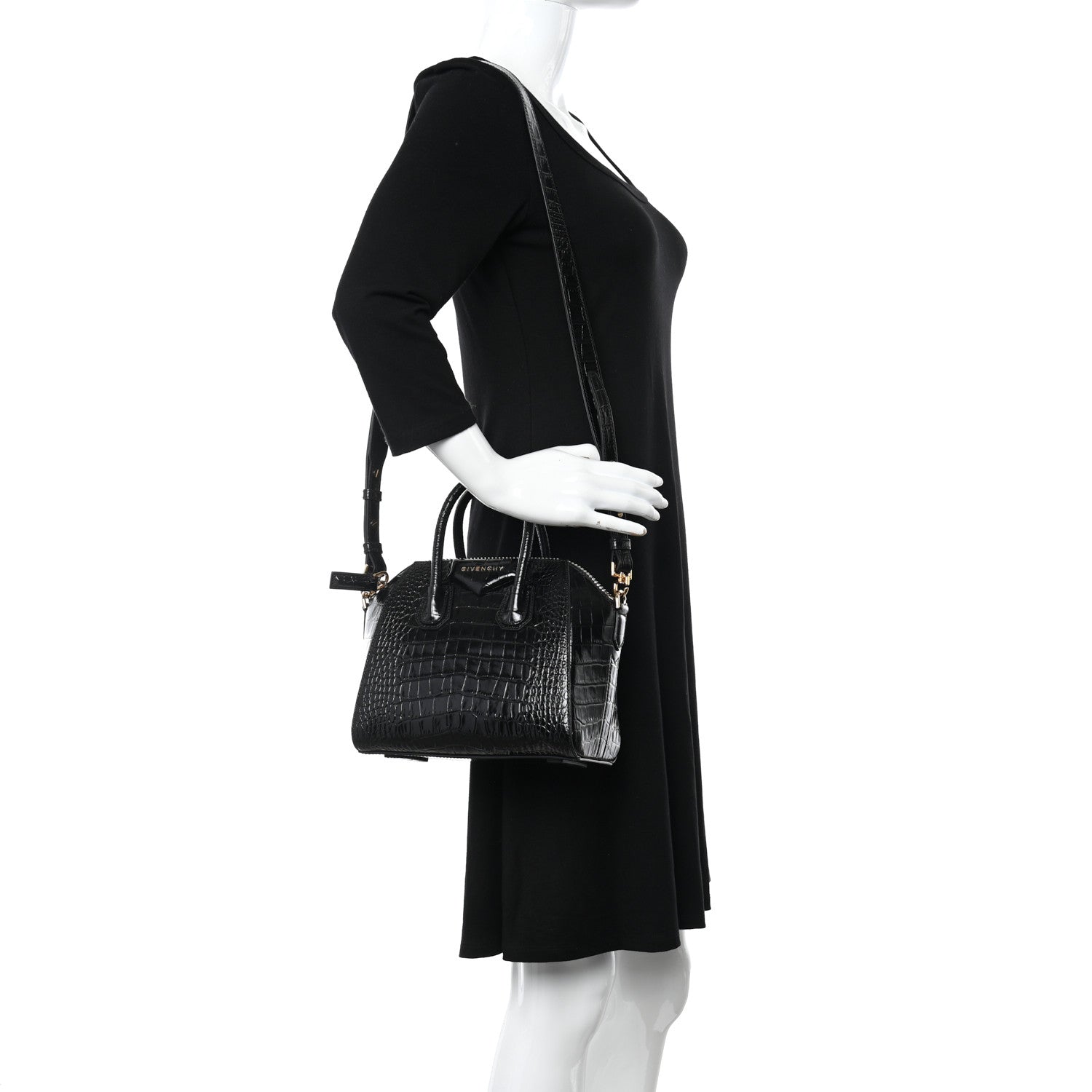 Givenchy Calfskin Crocodile Embossed Mini Antigona Black 2 of 10