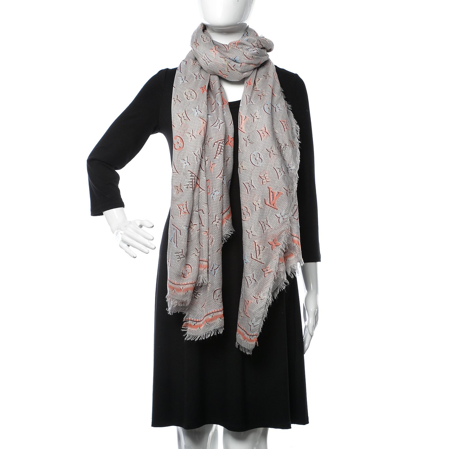 Silk Monogram Polka Dots Shawl Gray