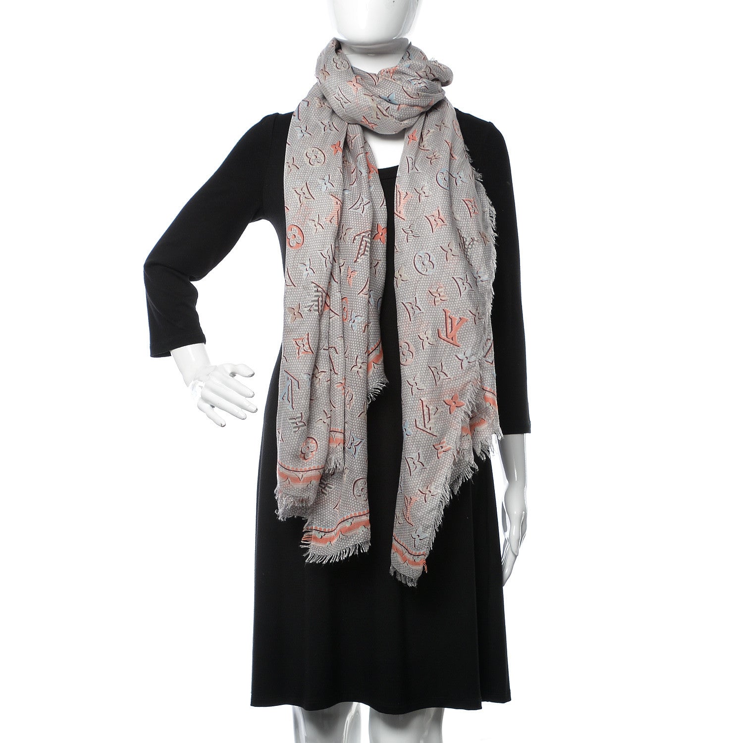 Louis Vuitton Silk Monogram Polka Dots Shawl Gray 2 of 4