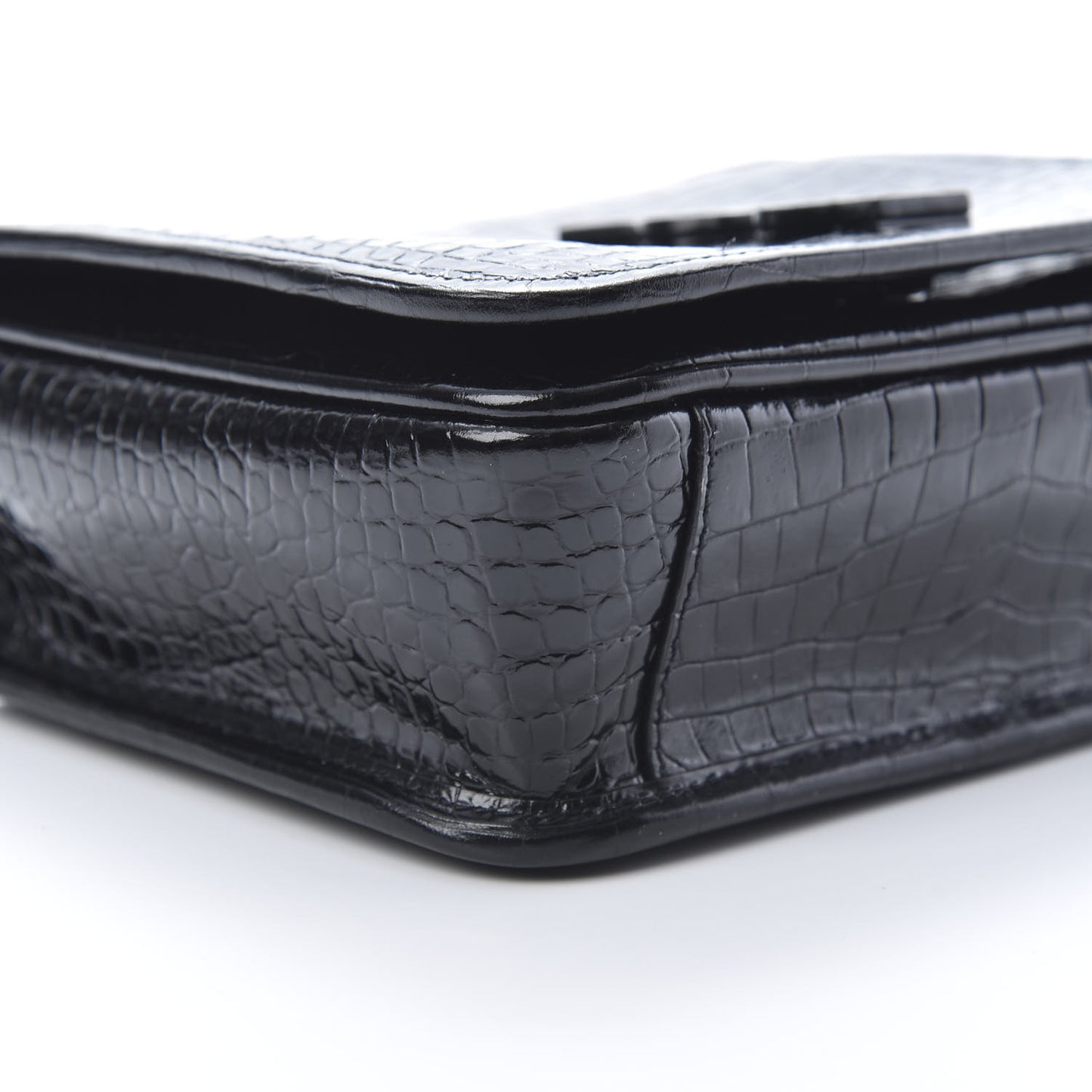 Crocodile Embossed Lambskin Matelasse Monogram Niki Chain Wallet Black