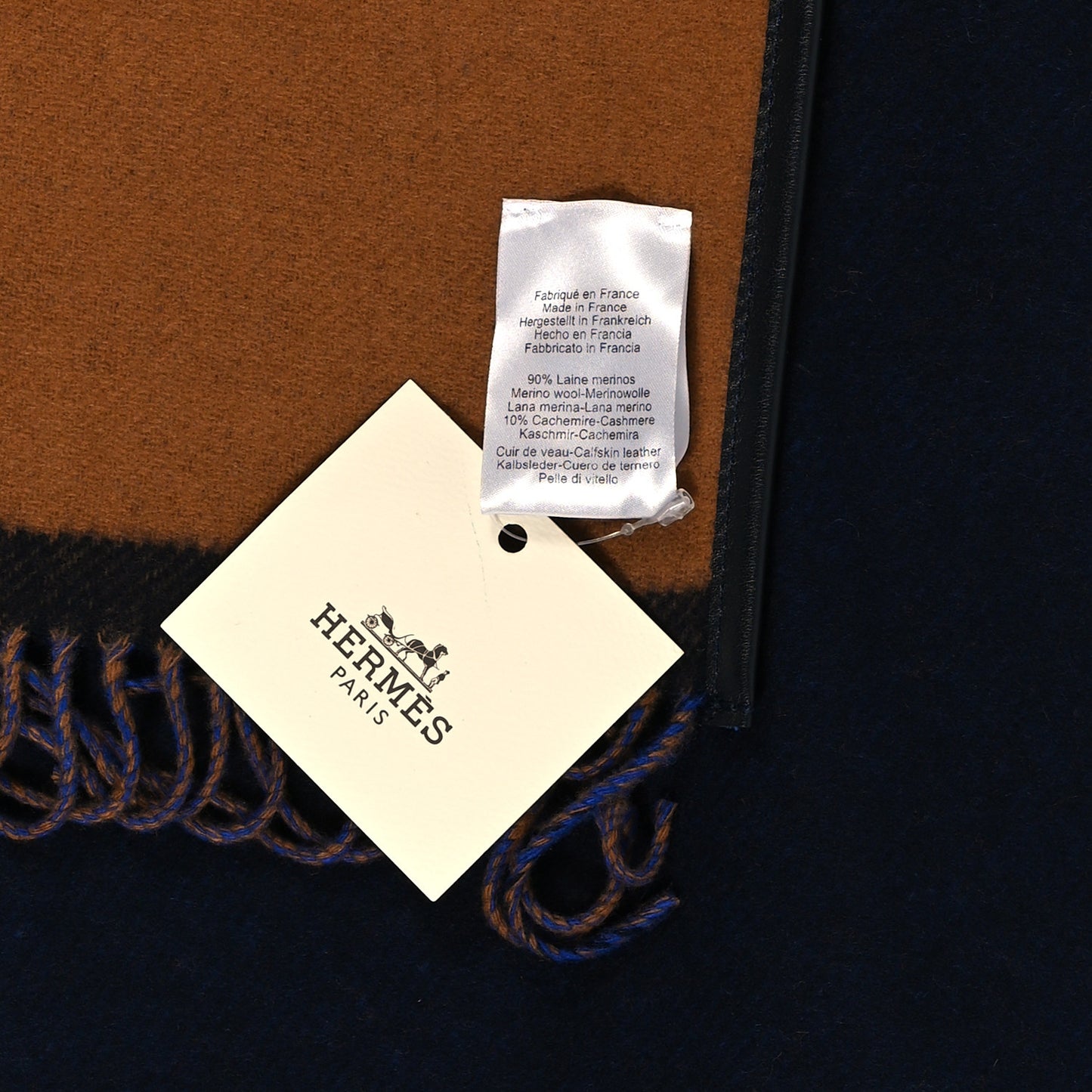 Wool Calfskin Reversible Highlands Poncho Navy Royal Fauve