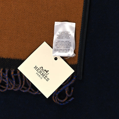Hermes Wool Calfskin Reversible Highlands Poncho Navy Royal Fauve 4 of 4
