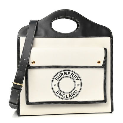 Burberry Canvas Smooth Calfskin Two Tone Medium Pocket Bag Natural Black 1 of 10