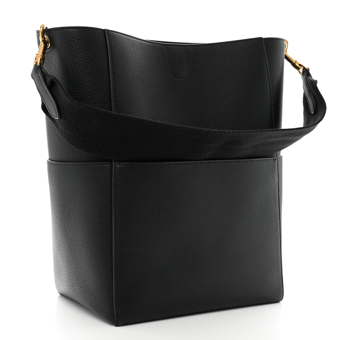 Soft Grained Calfskin Sangle Bucket Bag Black