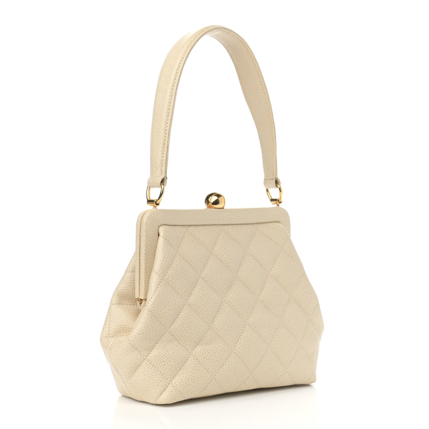 Caviar Quilted Frame Evening Bag Beige