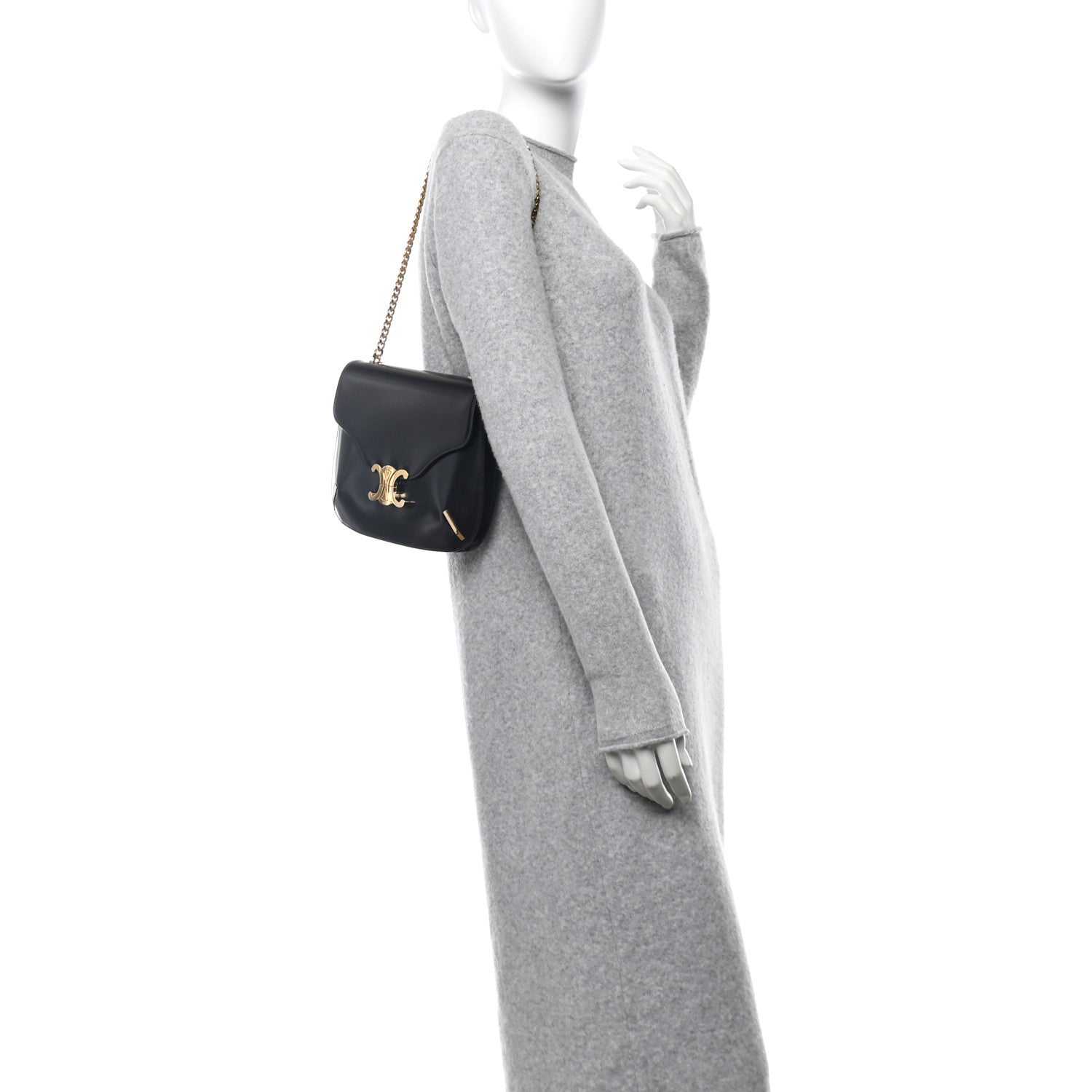 Celine Shiny Calfskin Chain Besace Triomphe Black 2 of 11