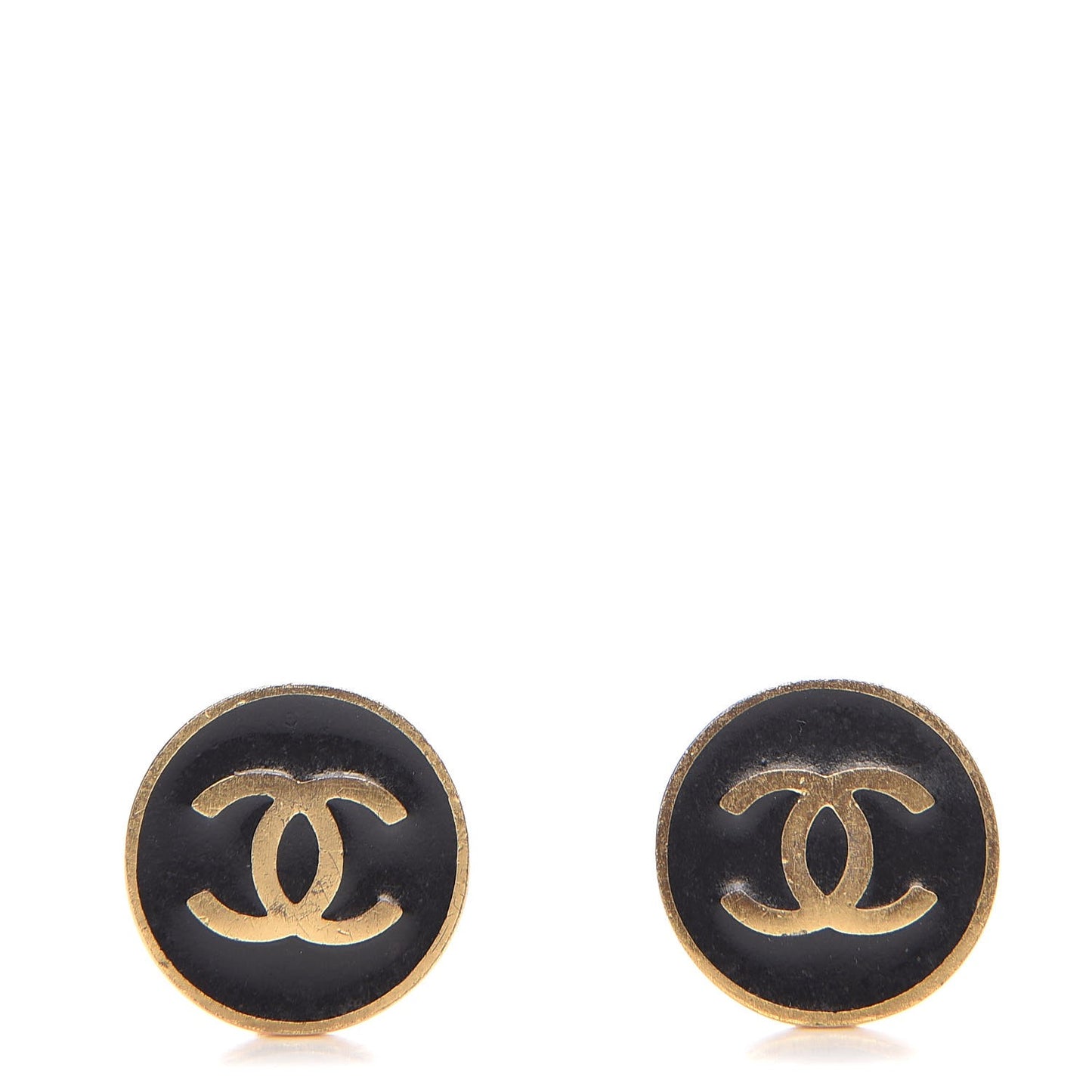 Enamel CC Clip On Earrings Black Gold