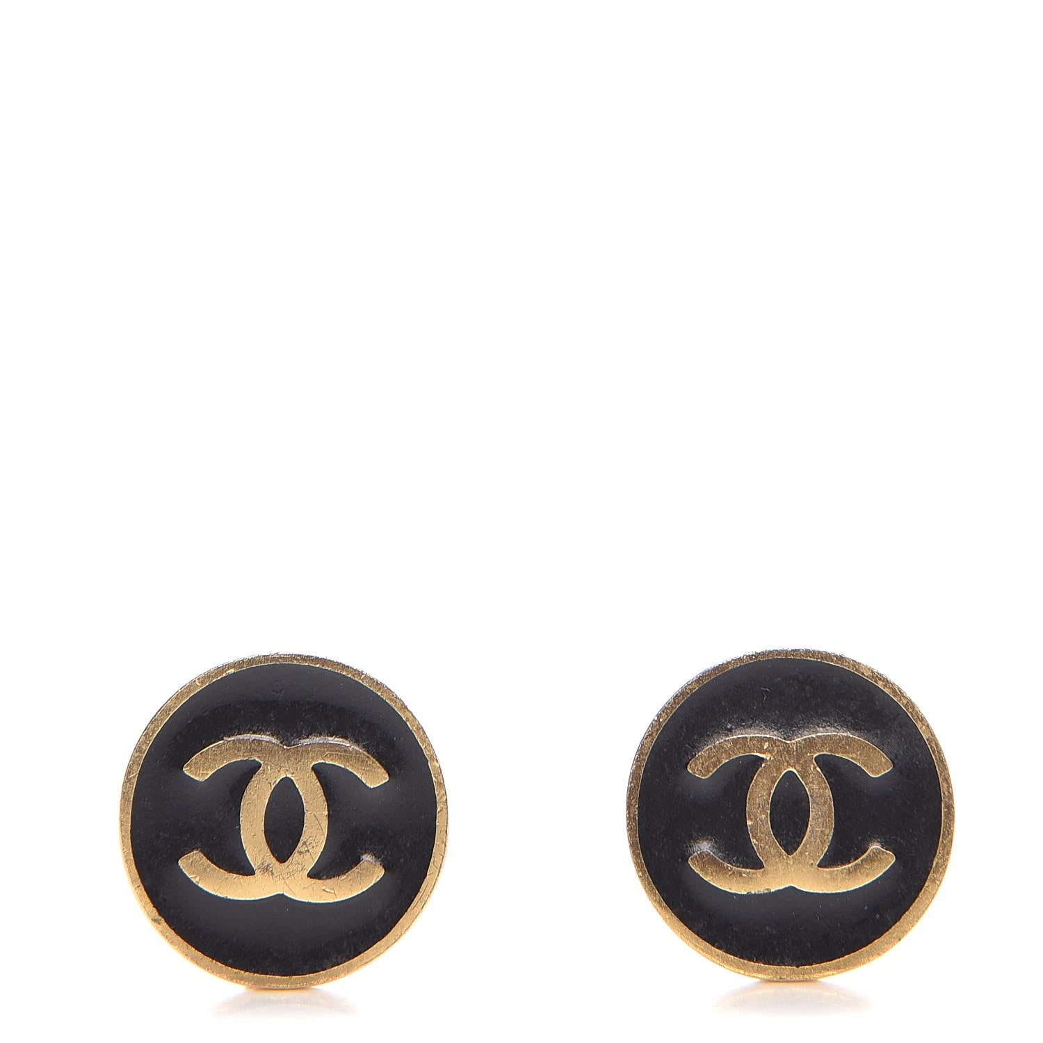 Chanel Enamel CC Clip On Earrings Black Gold 1 of 4