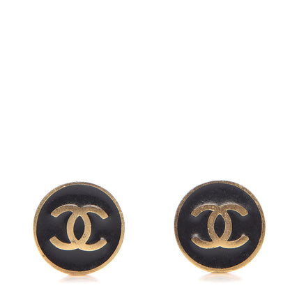 Chanel Enamel CC Clip On Earrings Black Gold 1 of 4