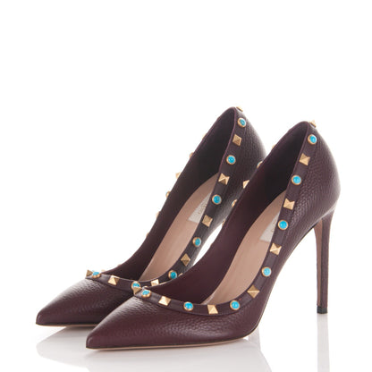 Valentino Garavani Pebbled Calfskin Rockstud Rolling 100mm Pumps 39 Rubin 3 of 7