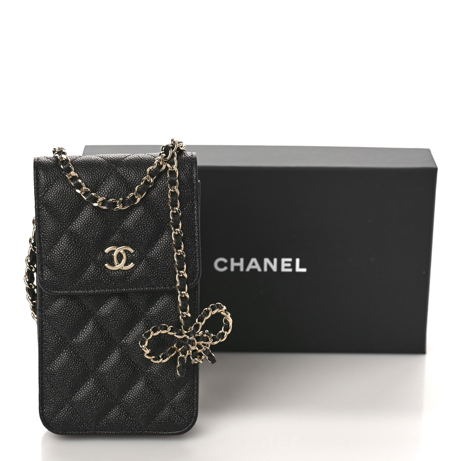 Chanel Caviar Quilted Bow Phone Holder Black 10 of 10