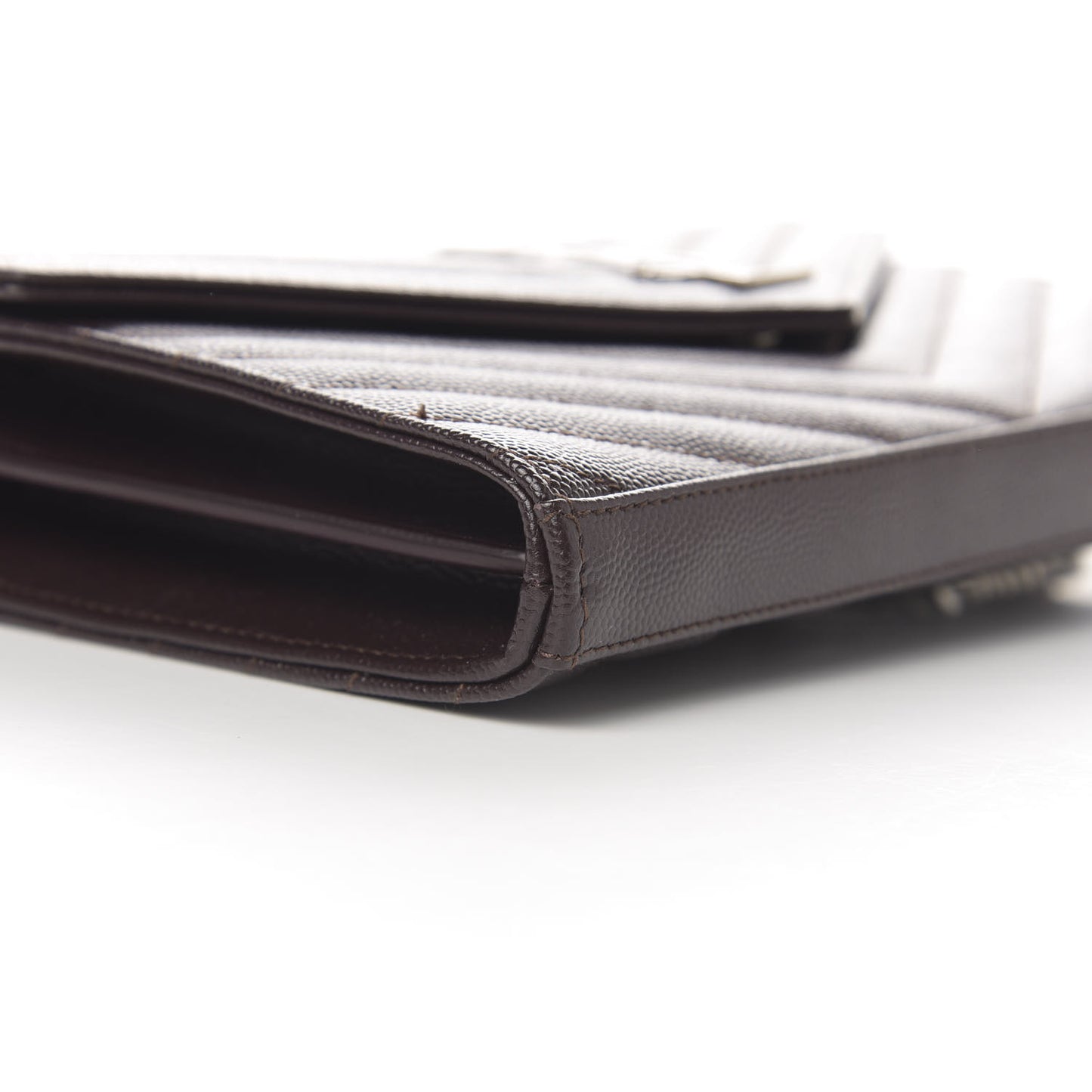 Grain De Poudre Matelasse Chevron Monogram Chain Wallet Dark Brown