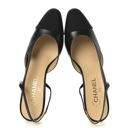 Chanel Goatskin Grosgrain Cap Toe CC Slingback Pumps 40.5 Black 2 of 10