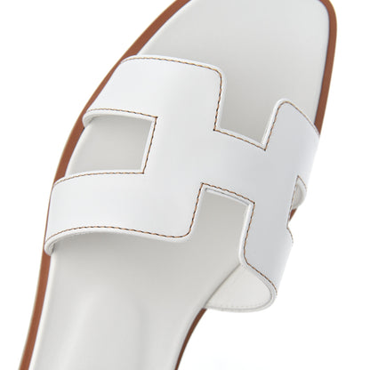 Hermes Box Calfskin Oran Sandals 36.5 White 10 of 16