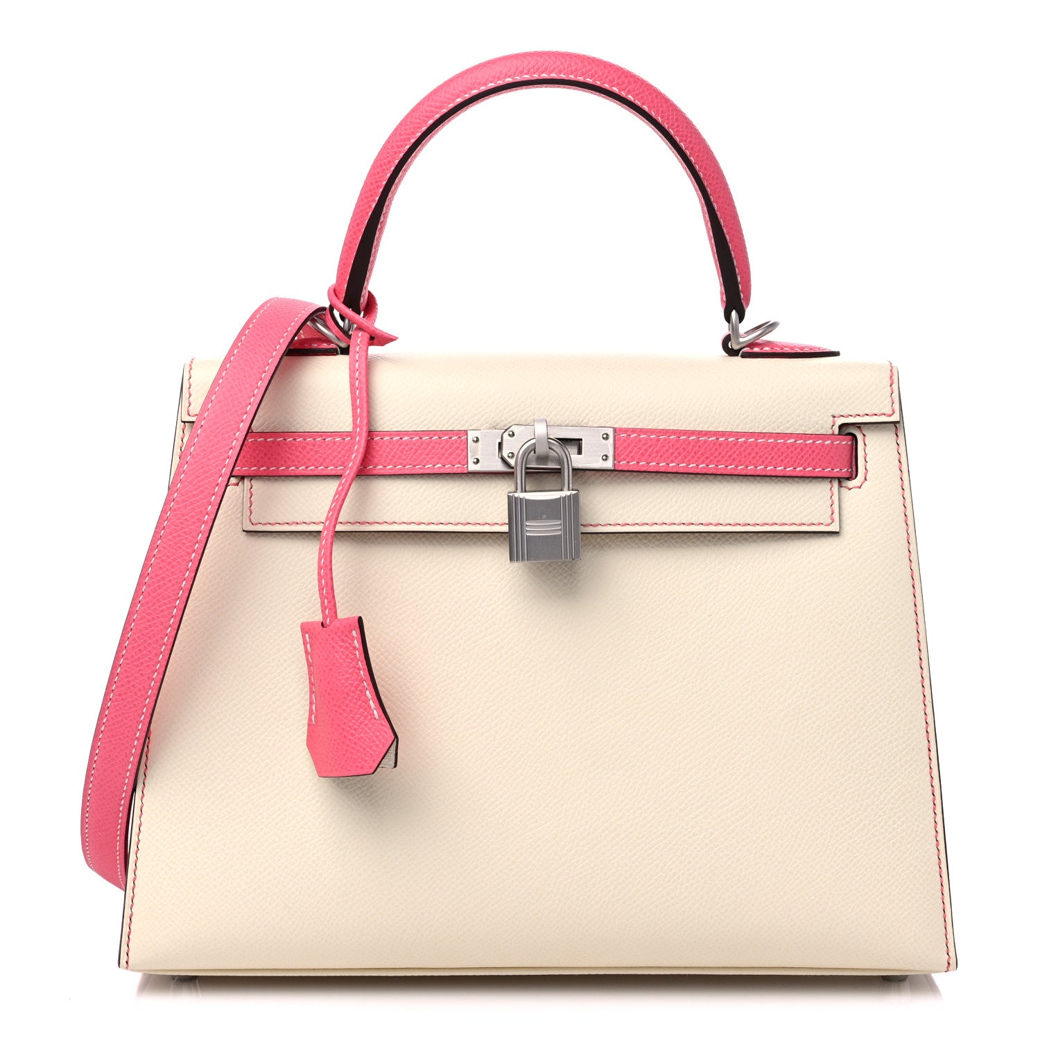 Hermes Epsom Bi-Color Horseshoe Kelly Sellier 25 Nata Rose Azalee 1 of 10