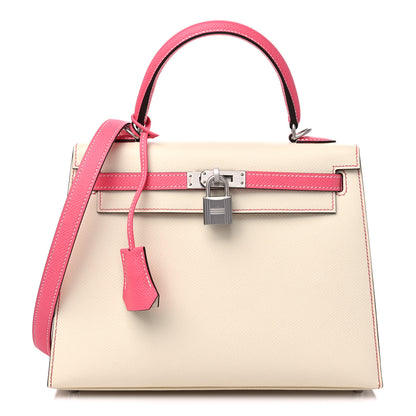 Hermes Epsom Bi-Color Horseshoe Kelly Sellier 25 Nata Rose Azalee 1 of 10
