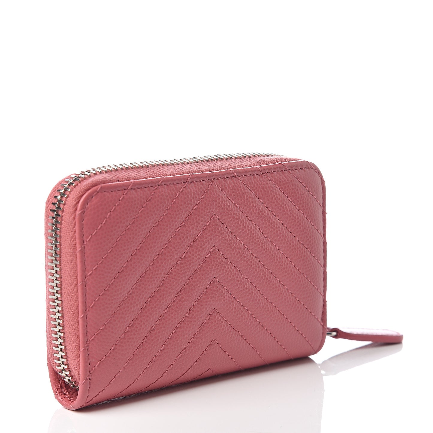 Caviar Chevron Quilted Zip Around Coin Purse Pink