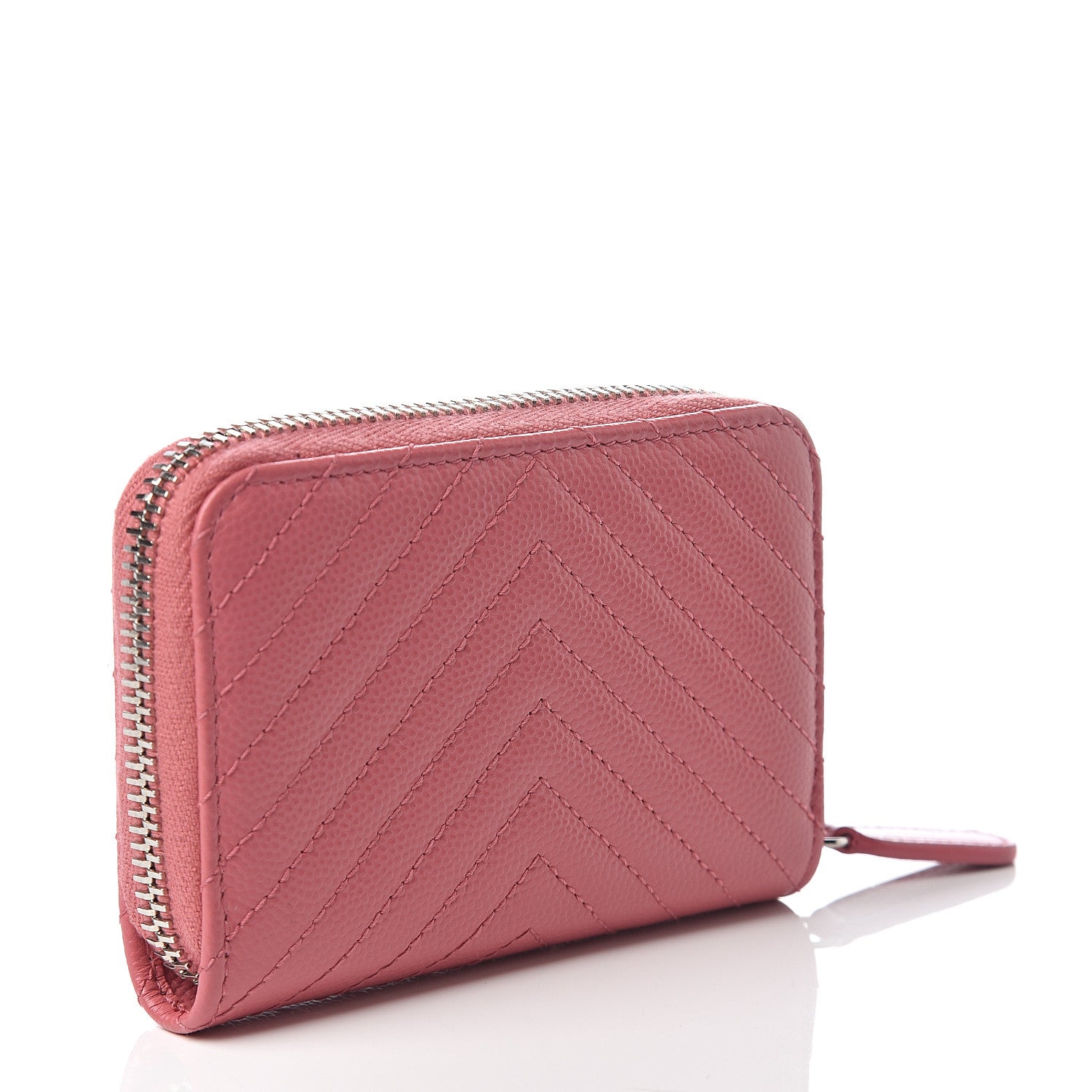 Chanel Caviar Chevron Quilted Zip Around Coin Purse Pink 2 of 6