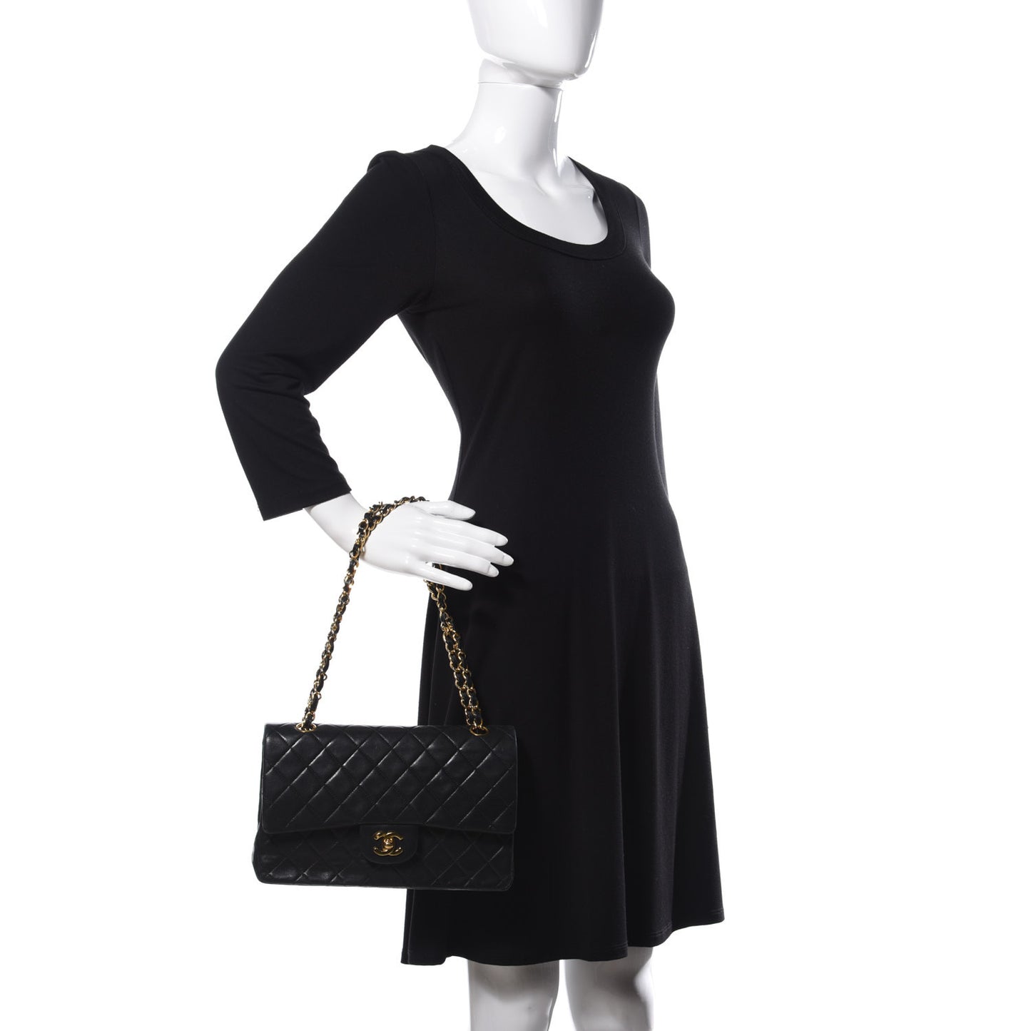 Lambskin Quilted Medium Double Flap Black