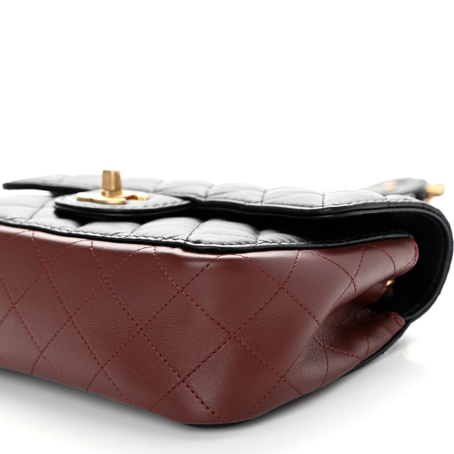 Calfskin Quilted Small Strap Into Flap Bag Black Burgundy