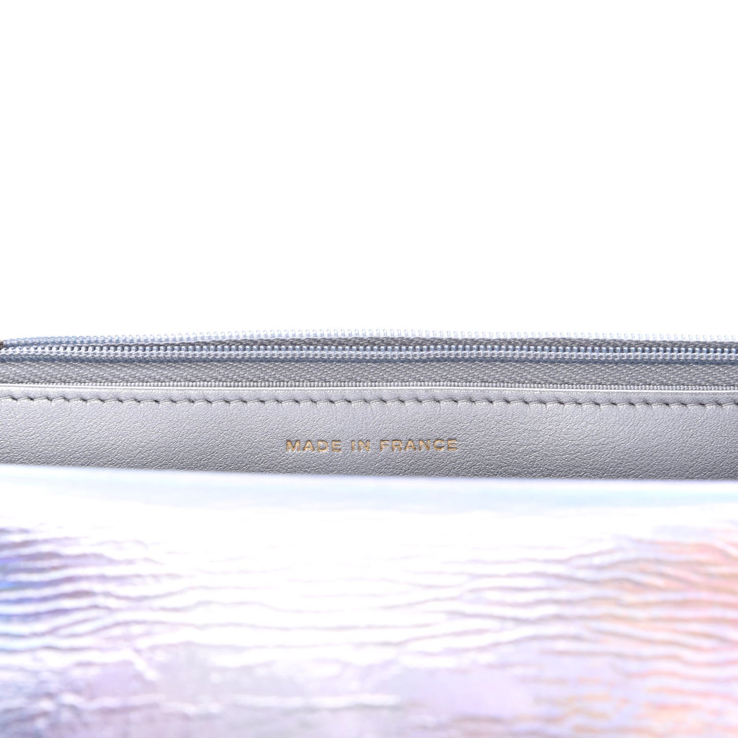 Iridescent Goatskin Quilted Wallet On Chain WOC Silver