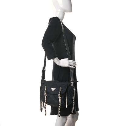 Prada Nylon New Vela Studded Messenger Black White 2 of 12