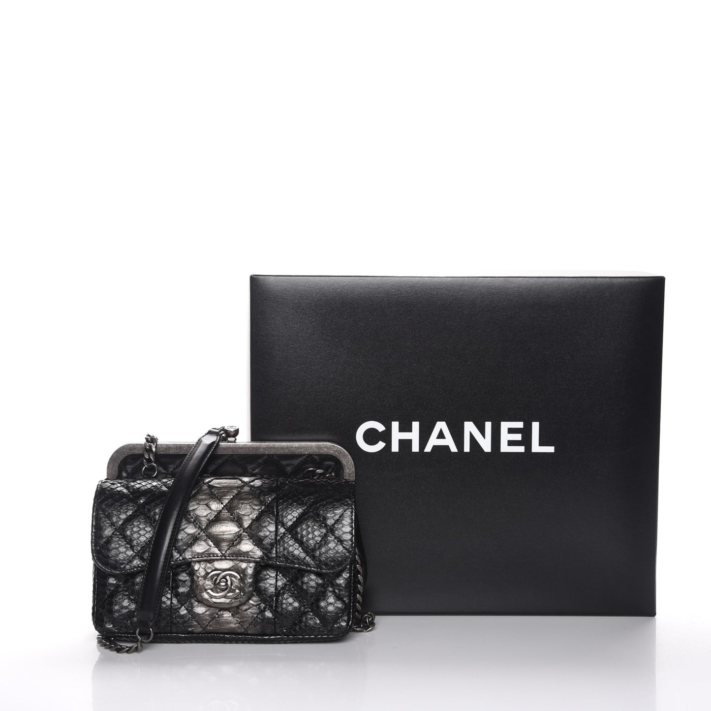 Lambskin Python Kisslock Tabatiere Clasp Flap Black