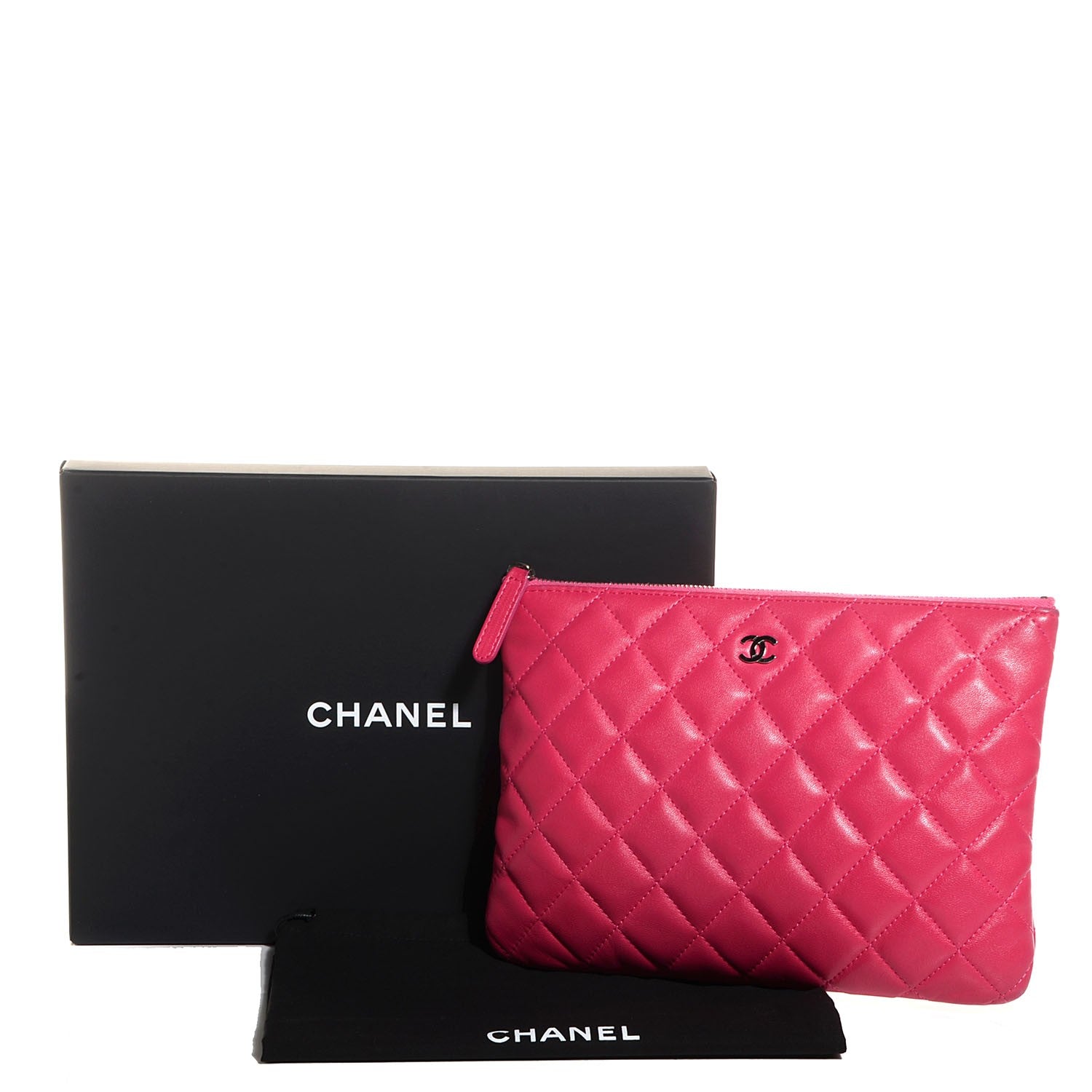 Chanel Lambskin Quilted Medium Cosmetic Case Dark Pink 8 of 8