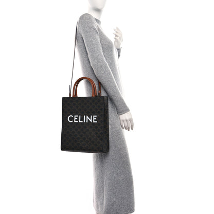 Celine Triomphe Canvas Calfskin Small Vertical Cabas Tan 2 of 10