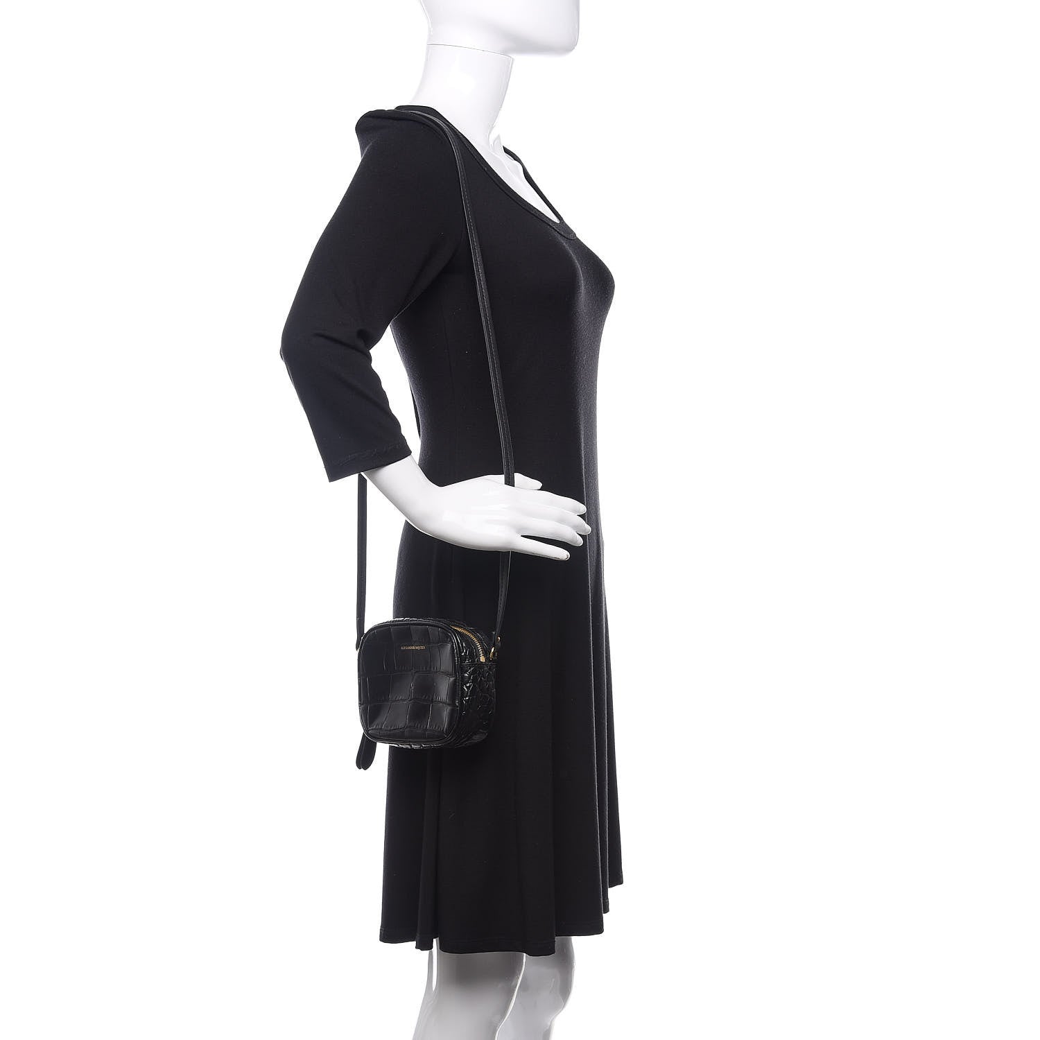 Alexander McQueen Calfskin Crocodile Embossed Camera Shoulder Bag Black 2 of 10