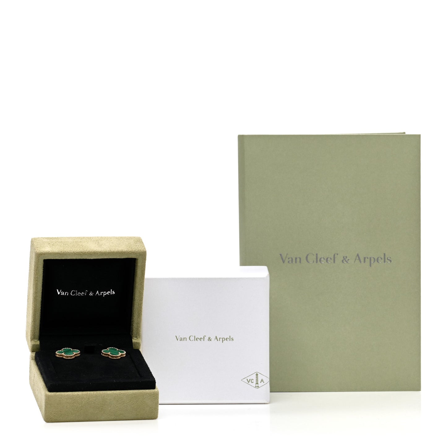 18K Yellow Gold Malachite Vintage Alhambra Earrings