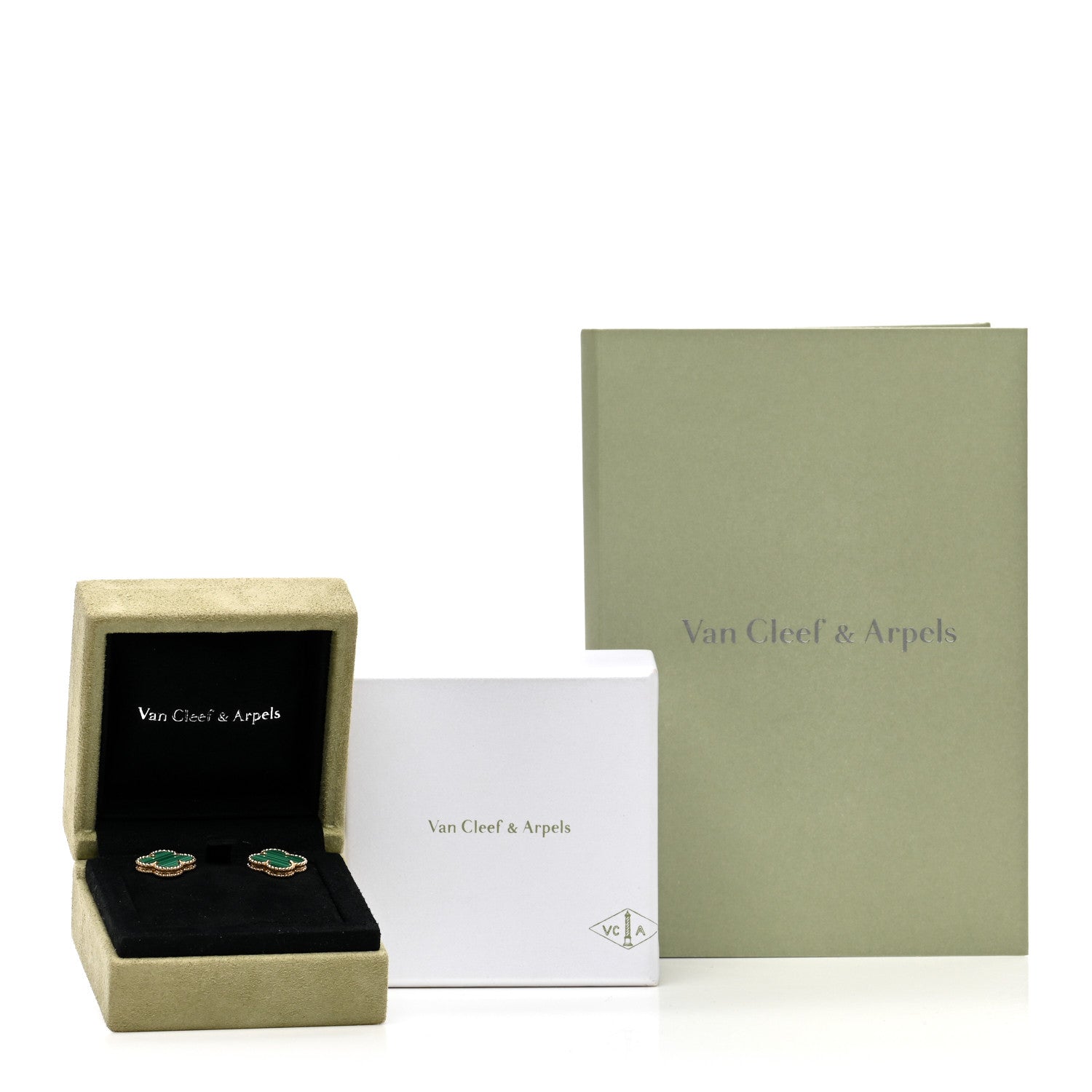 Van Cleef & Arpels 18K Yellow Gold Malachite Vintage Alhambra Earrings 5 of 5