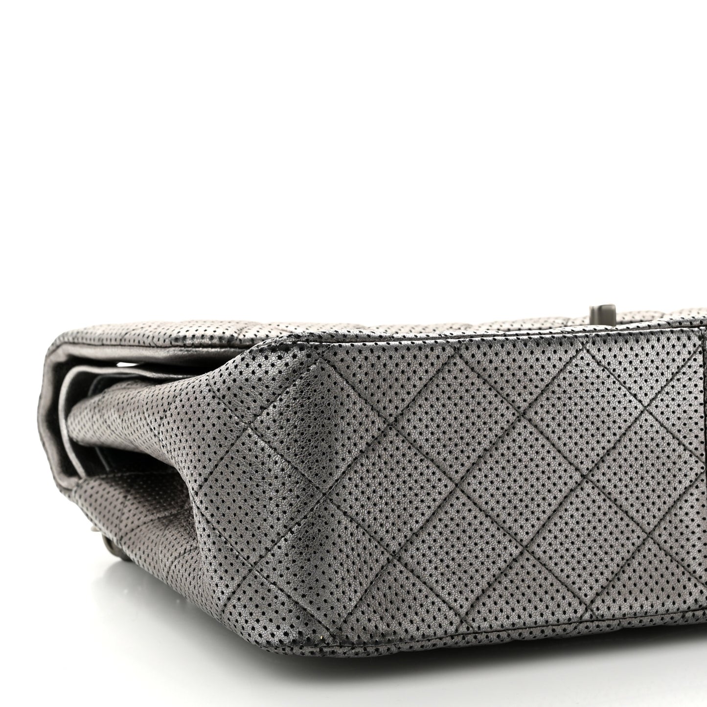 Metallic Perforated Lambskin Quilted Jumbo Double Flap Dark Silver