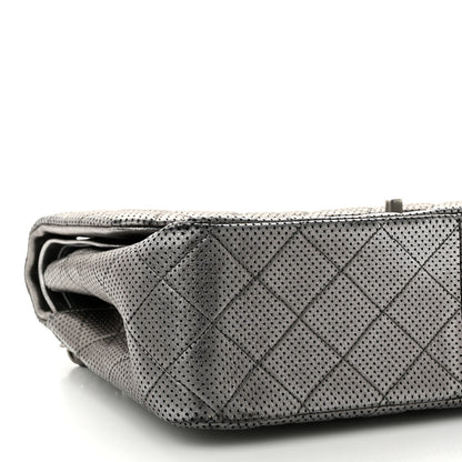 Chanel Metallic Perforated Lambskin Quilted Jumbo Double Flap Dark Silver 9 of 16