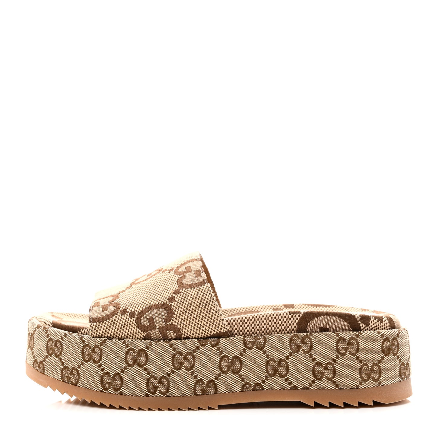 Monogram Maxi GG Angelina Platform 55mm Slide Sandals 37 Camel Ebony