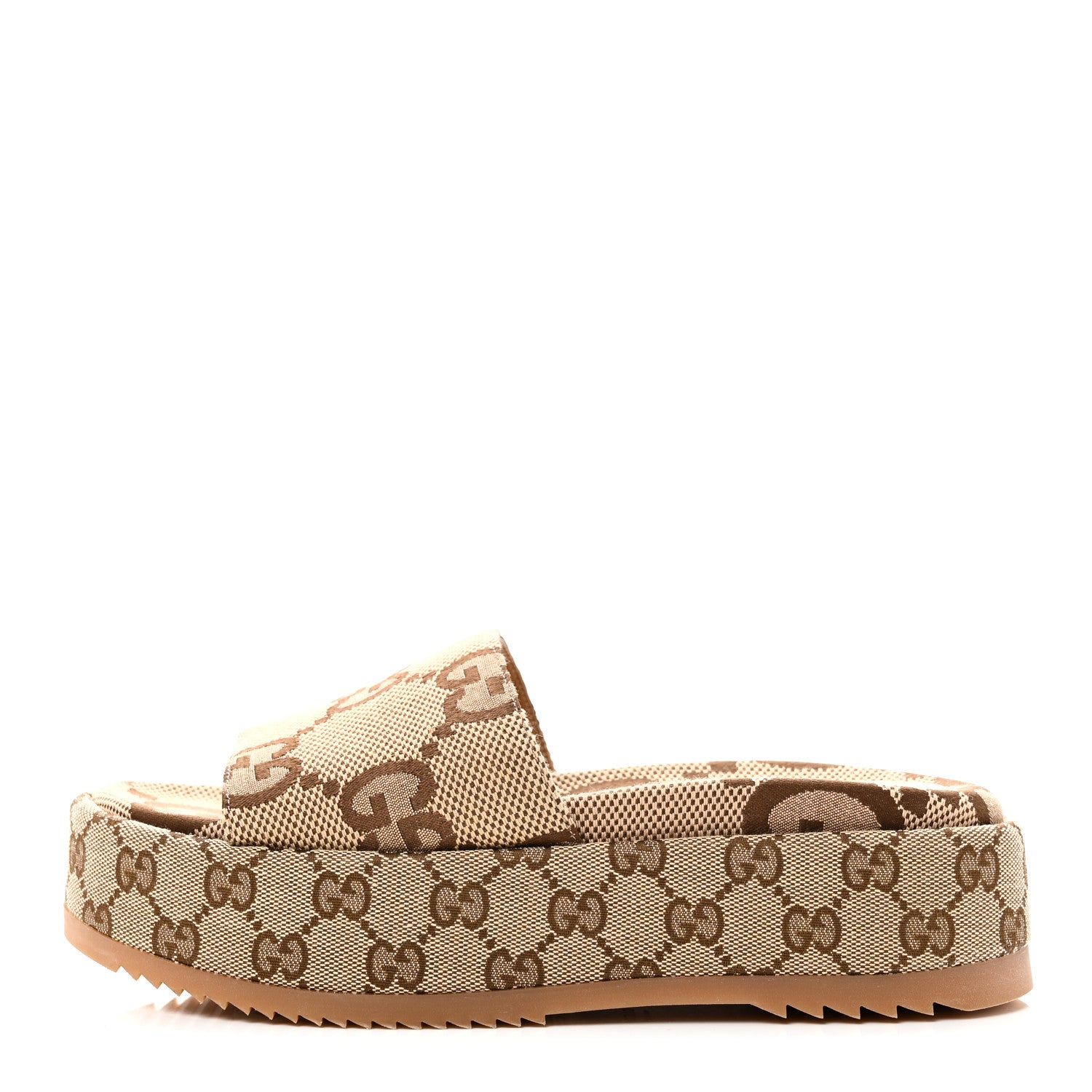 Gucci Monogram Maxi GG Angelina Platform 55mm Slide Sandals 37 Camel Ebony 1 of 10