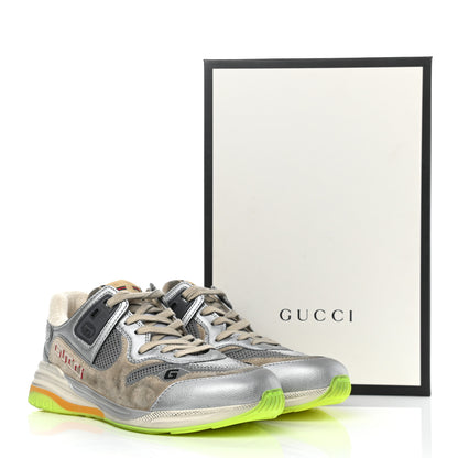 Gucci Metallic Calfskin Suede Mens Ultrapace Sneakers 8.5 Silver Oatmeal 8 of 8