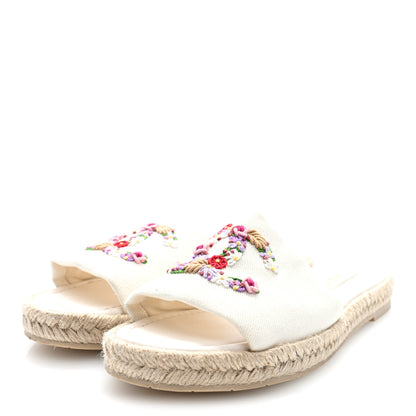 Chanel Canvas Embroidered CC Floral Espadrille Slip On Sandals 40 White Multicolor 4 of 8