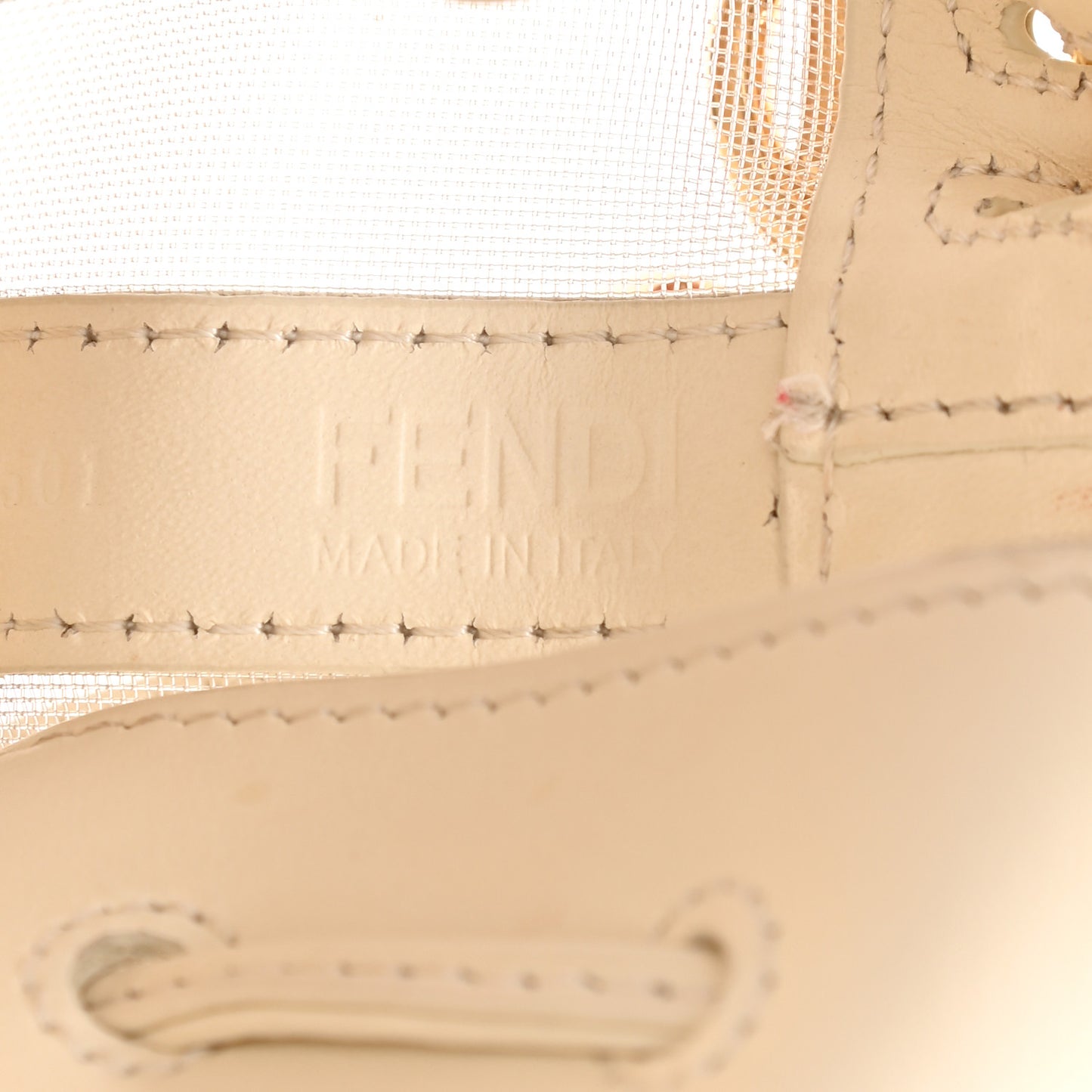 Mesh Vitello King F is Fendi Logo Embroidered Mini Mon Tresor Bucket Bag Sabbia White Ice