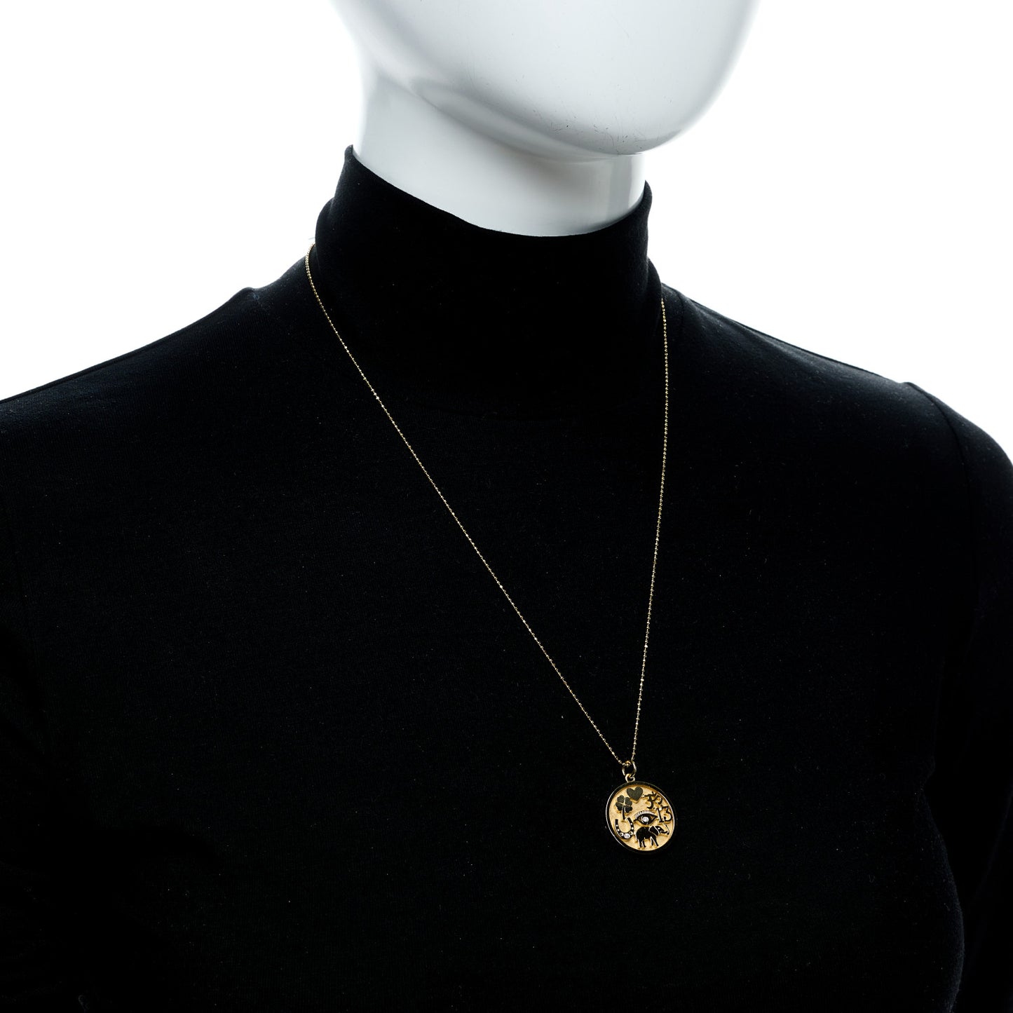 18K Yellow Gold Diamond Good Luck Pendant Necklace
