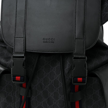Gucci Soft GG Supreme Monogram Calfskin Web Double Buckle Backpack Black 9 of 13