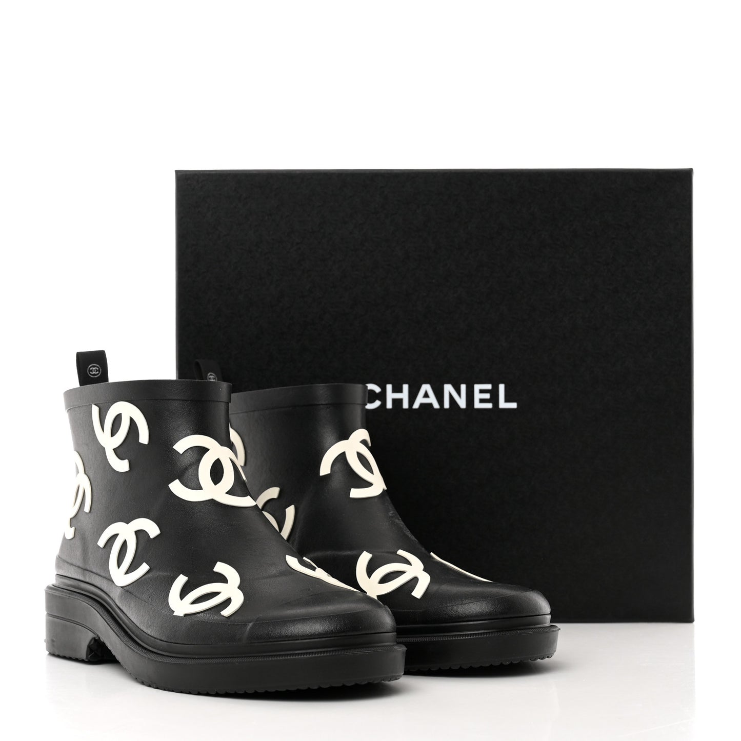 Rubber CC Print Boots 39 Black