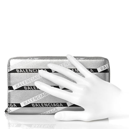 Balenciaga Metallic Calfskin Losange Monogram Everyday Continental Zip Around Wallet Silver Black White 2 of 8